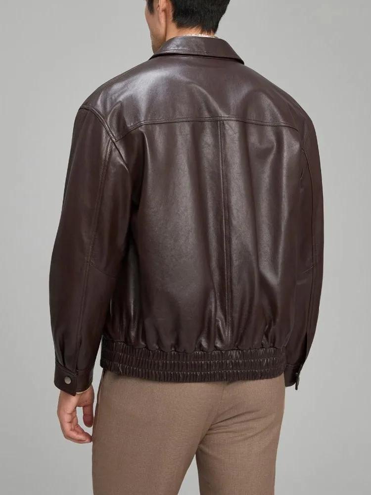 Nouveau Designer extérieur hommes en peau de mouton en cuir véritable vestes manteau col rabattu man