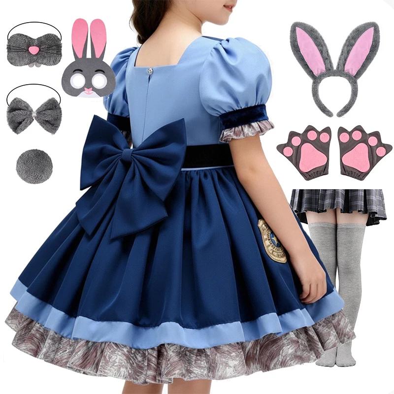 Costume Disney Zootopia 2 Judy Hopps pour filles, robe de lapin de police avec ceinture pour Hallowe