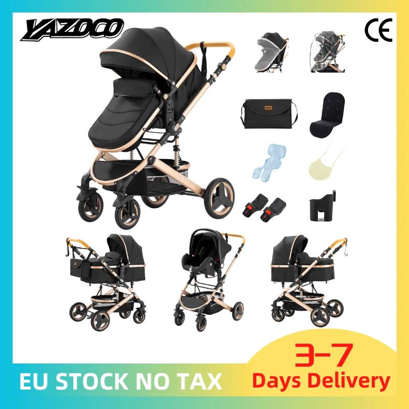 Poussette 3-en-1 pour bébé, compacte, tout-terrain, haute position, 4 roues, capacité 0-36 kg, pliab