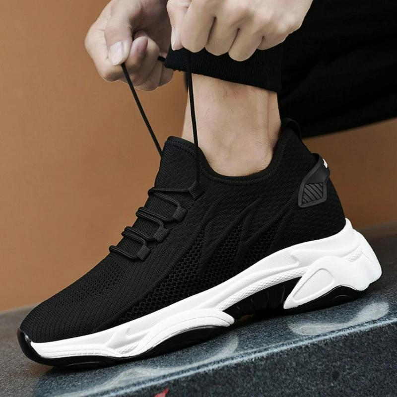 Chaussures pour hommes, baskets rehaussantes de 10 cm, respirantes, décontractées, à lacets, pour la