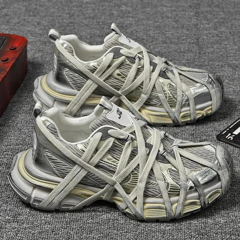 Baskets de rue à lacets pour hommes, Niche d'épissure épaisse, chaussures de sport de couleurs mélan