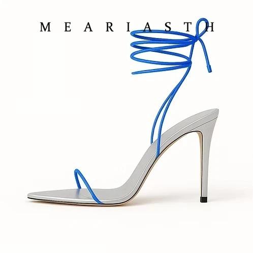 Sandales d'été blanches et noires à lacets pour femmes, chaussures à talons hauts en cuir, talons ai