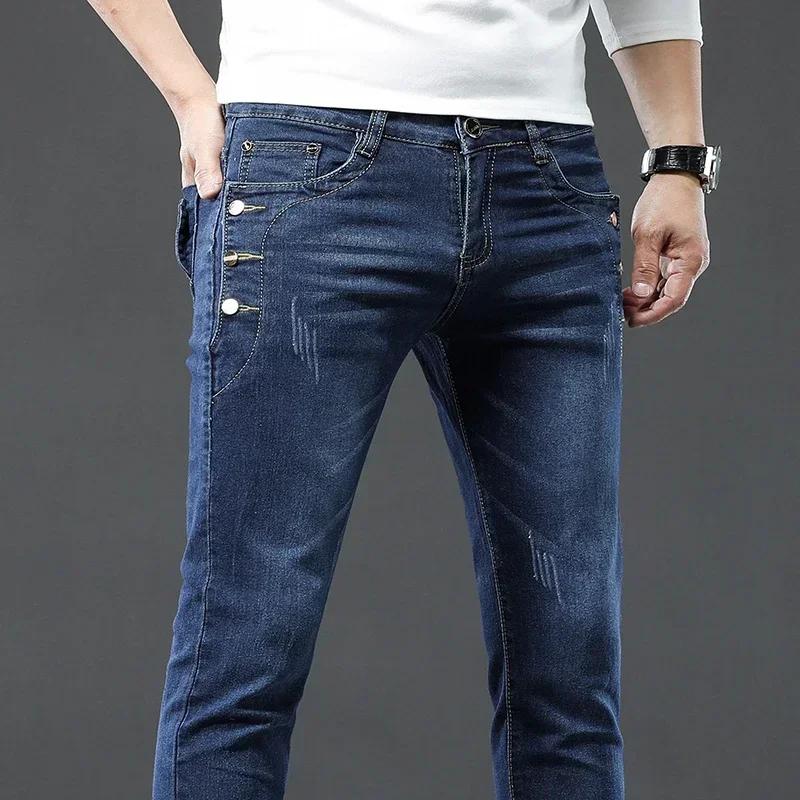 Jean Vintage pour hommes, pantalon crayon droit extensible, mode coréenne, lavage flocon de neige, c