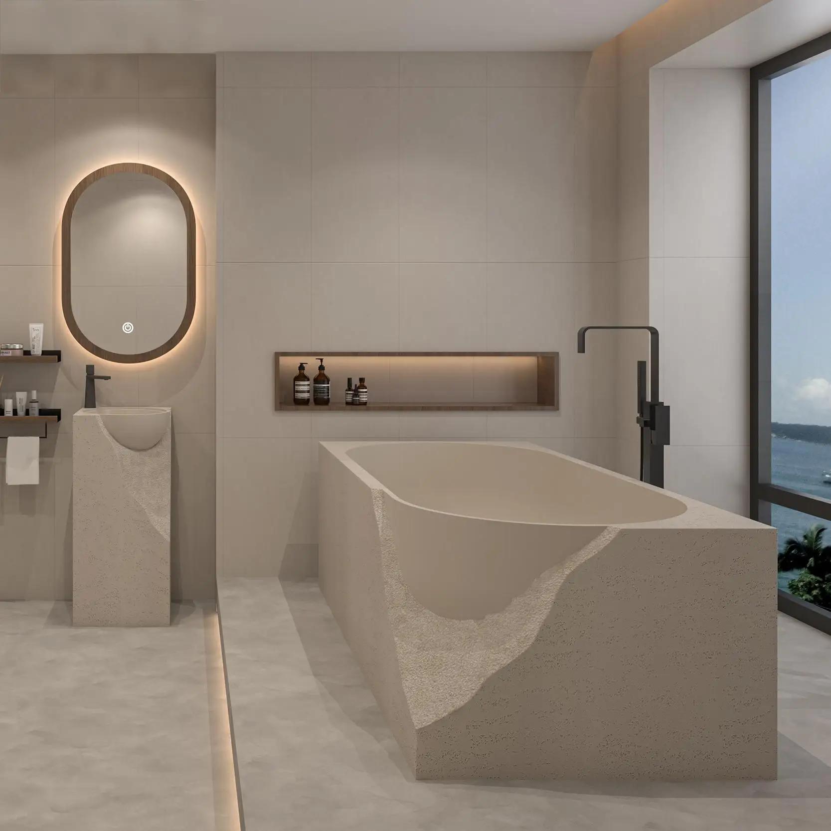 "Vignoire de trempage autoportante moderne Wabi Sabi – Baignoire en pierre de grotte artistique fait
