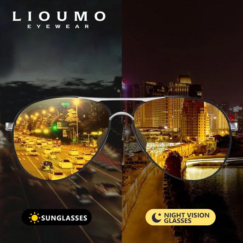 LIOUMO Top qualité luxe Design pilote lunettes de soleil photochromique polarisé Vision nocturne con