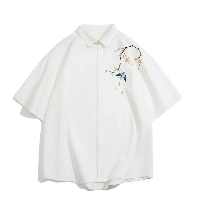 Chemises surdimensionnées pour hommes, chemisier imprimé hirondelle, blanc, mode 5XL, chemise surdim
