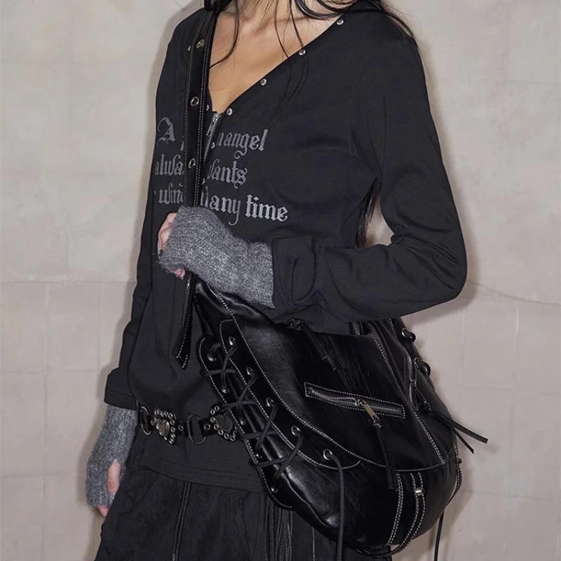 Sac à bandoulière de style Punk avec sangles multi-trous, sac de moto Cool, fourre-tout souple décon