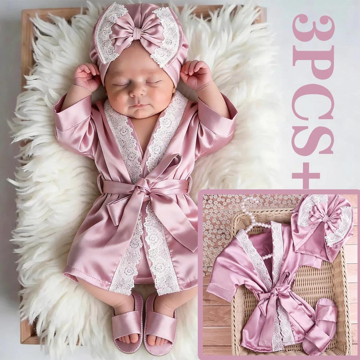 Ensemble de 3 tenues de photographie pour nouveau-nés, 1 mois, 100 jours, robe en dentelle pour bébé