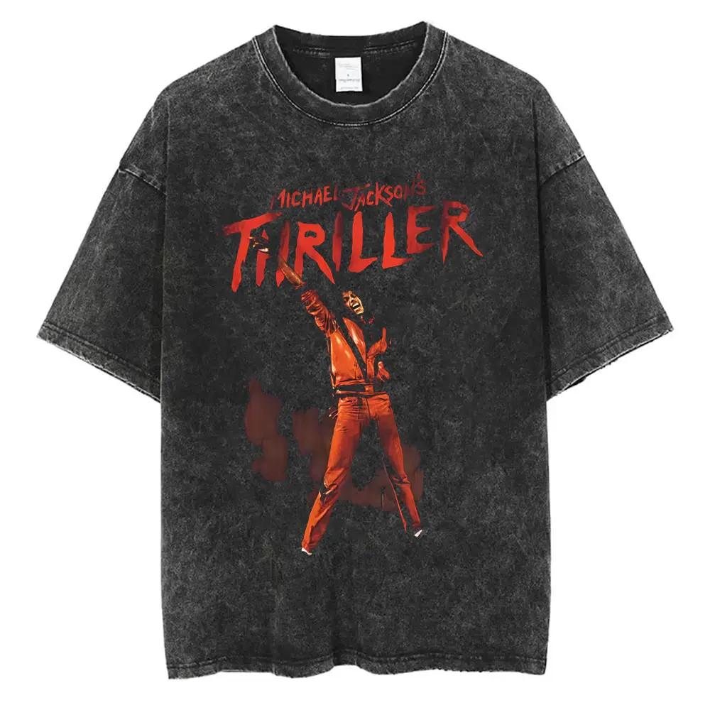 T-shirt vintage lavé avec graphisme de Michael Jackson pour hommes et femmes, t-shirts classiques ré