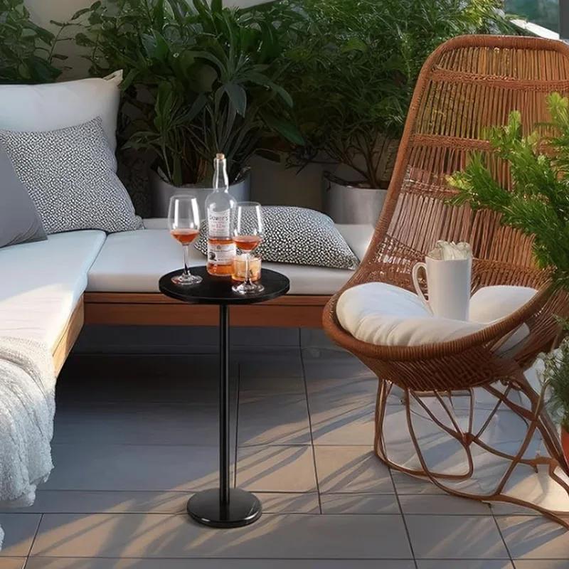 Petite table d'appoint ronde avec base en marbre, table basse noire pour canapé, table d'appoint sur