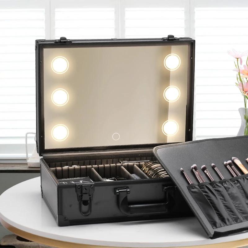 Étui éclairé de voyage pour maquillage avec grand miroir lumineux LED, organisateur de sac Coetic, r