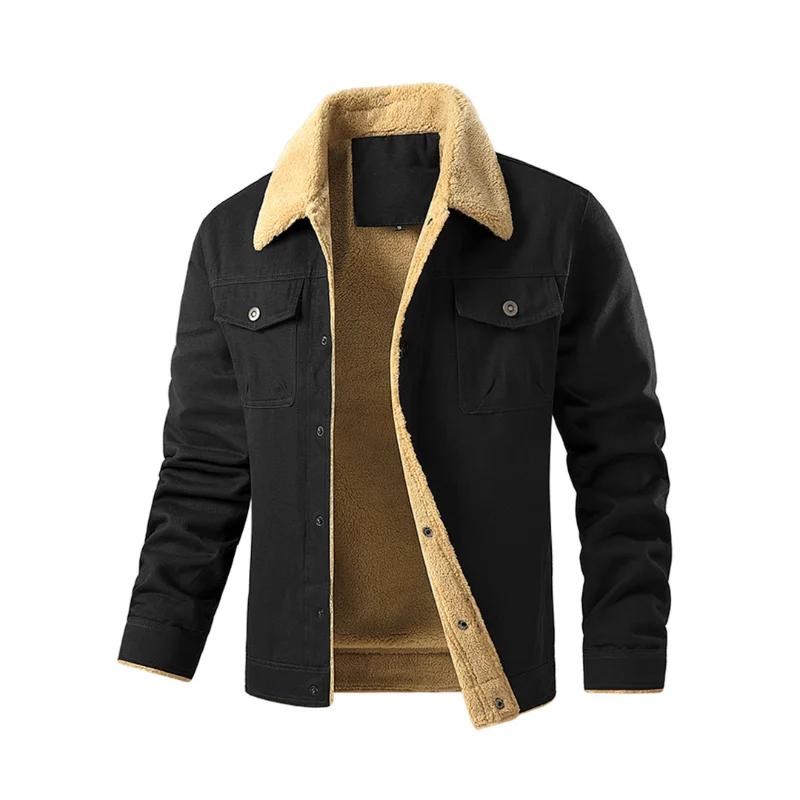 Vestes d'hiver pour hommes, manteau chaud coupe-vent doublé de fausse peau de mouton, Parka noire bo