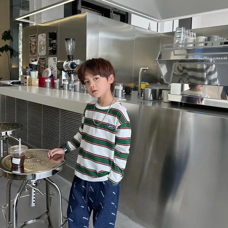 2025 automne enfants vêtements filles manches longues chemises à bascule Cool garçons rayure coton T