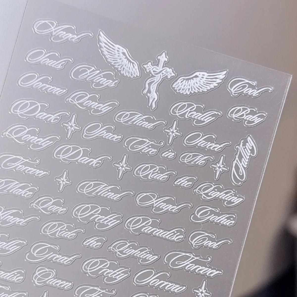 Autocollants pour ongles avec lettres noires et blanches, motifs d'ailes d'ange, designs mixtes, aut
