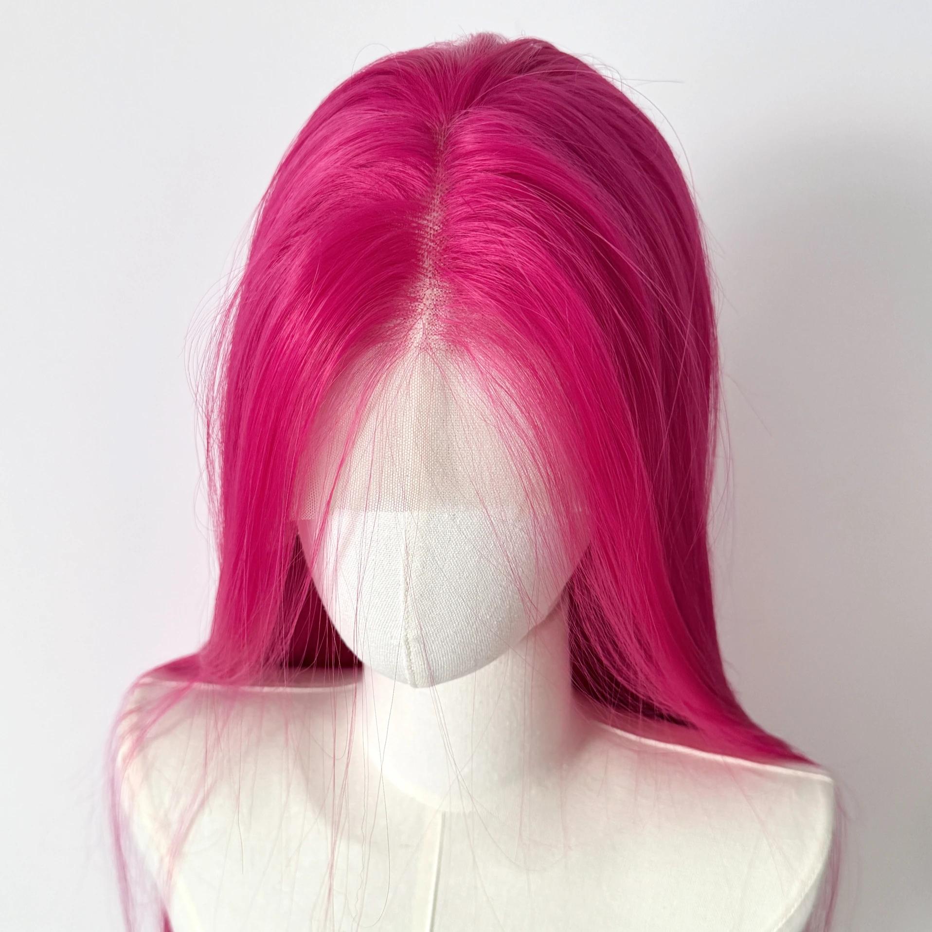 Perruque Lace Front Wig synthétique rose Ashely, 26 pouces, 13x4, longue et lisse, en Fiber résistan