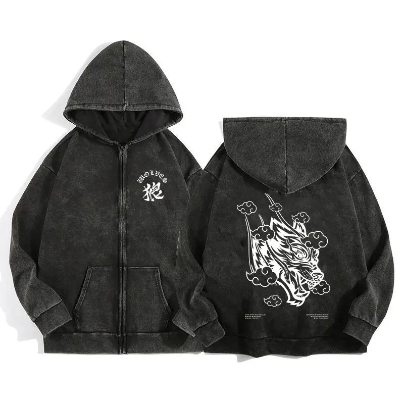 Darc Wolves Sport sweat à capuche zippé pour hommes femmes coton imprimé gothique Harajuku veste swe