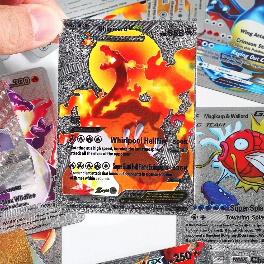 Cartes Pokemon 10-55 pièces, lettres dorées en feuille d'or, anglais, espagnol, français, allemand, 