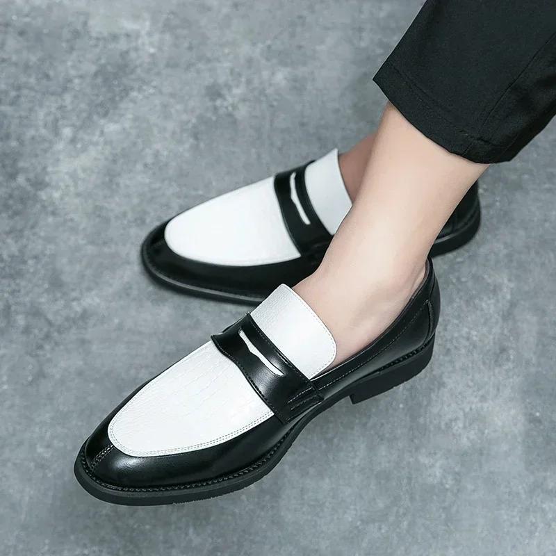 Mocassins de fête pour hommes, couleurs mélangées, chaussures d'affaires en cuir noir et blanc, prod