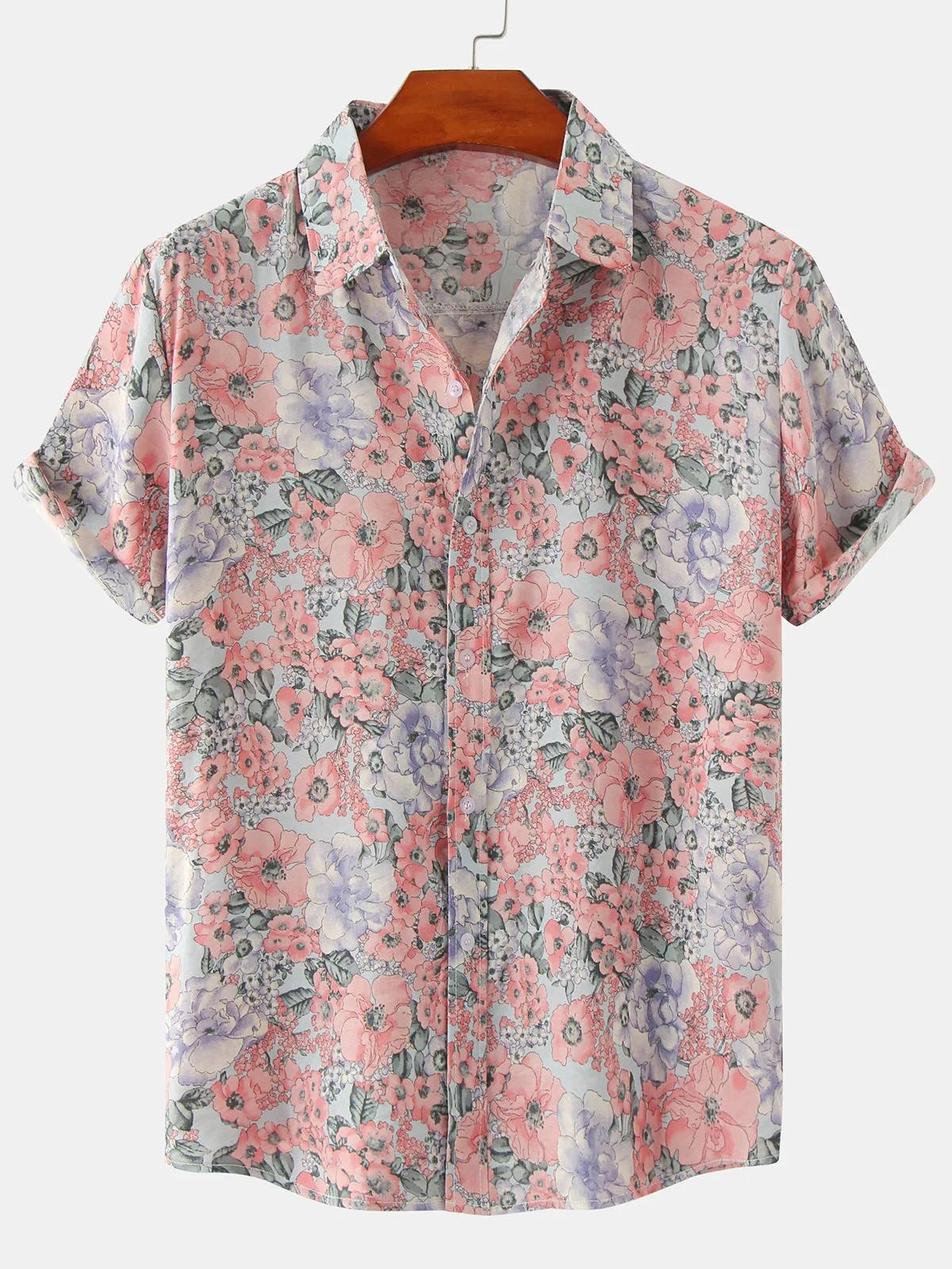 Hommes rayé décontracté vacances à manches courtes Orange été chemise boutonnée chemise hawaïenne ét