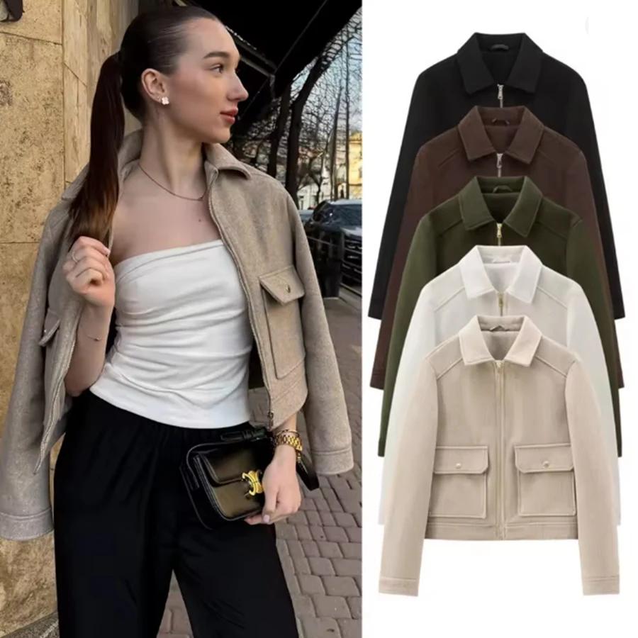 Veste à fermeture éclair pour femme, manteau d'hiver à manches longues avec poches, manteau court de