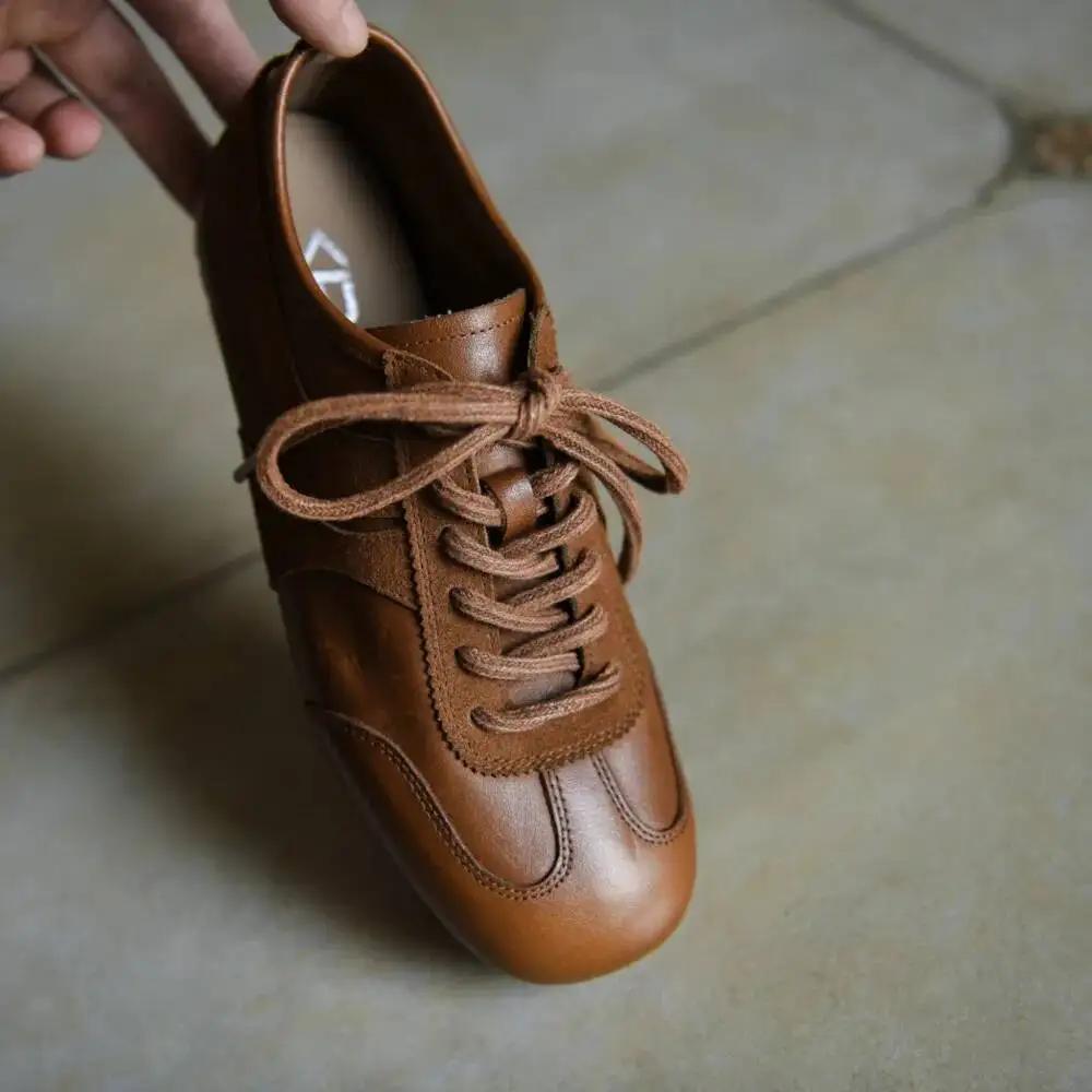 Chaussures Deqin rétro en cuir pour femmes, printemps automne, nouveau style, polyvalentes, bout car