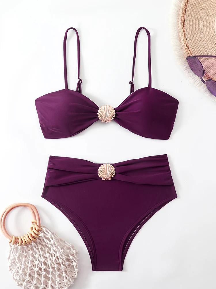 Bikini taille haute pour femmes, maillot de bain deux pièces, bandeau, vêtements de bain pour femmes