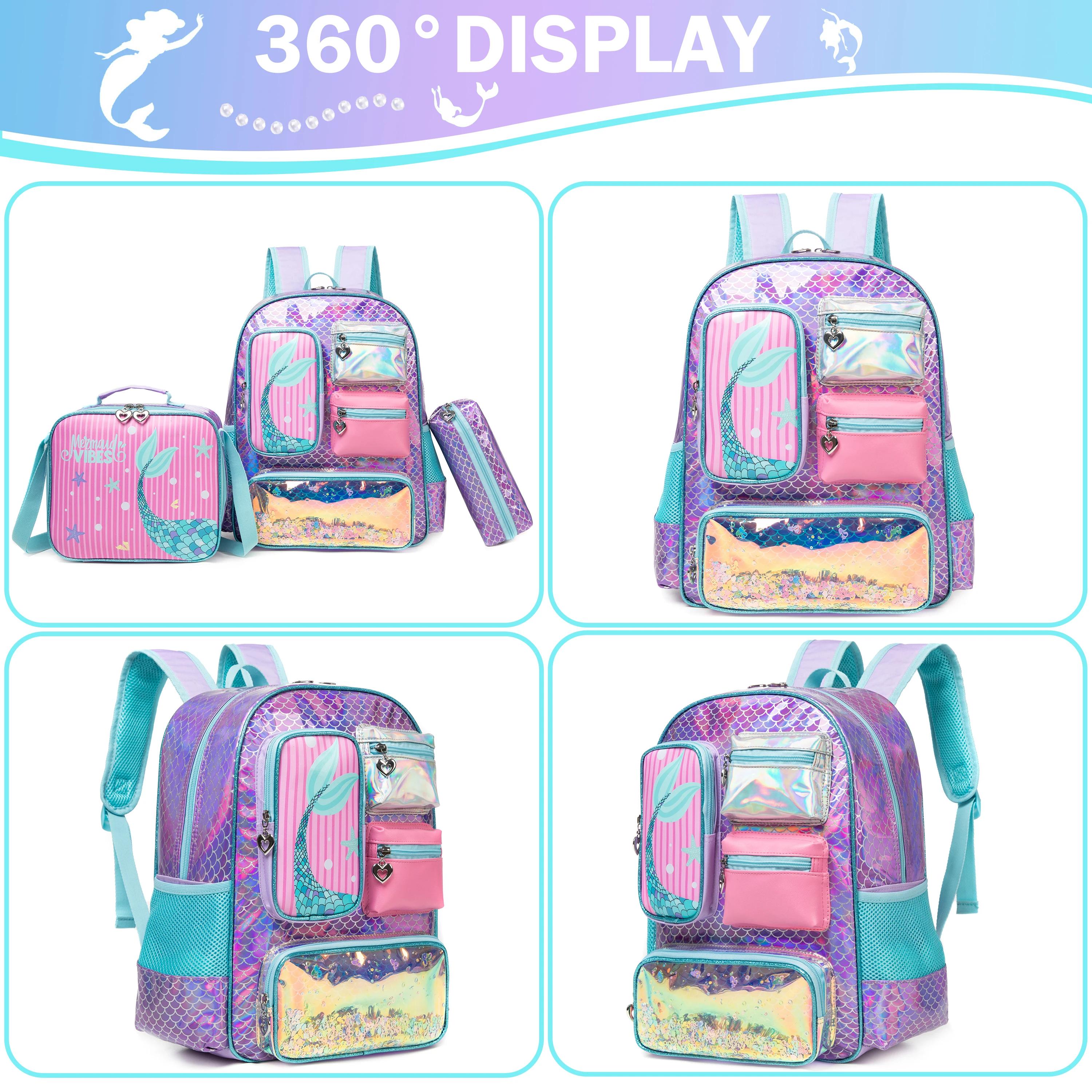 Meetbelify-Sac à dos sirène pour filles, cartable pour filles, sac à lunch et sac à main pour élèves