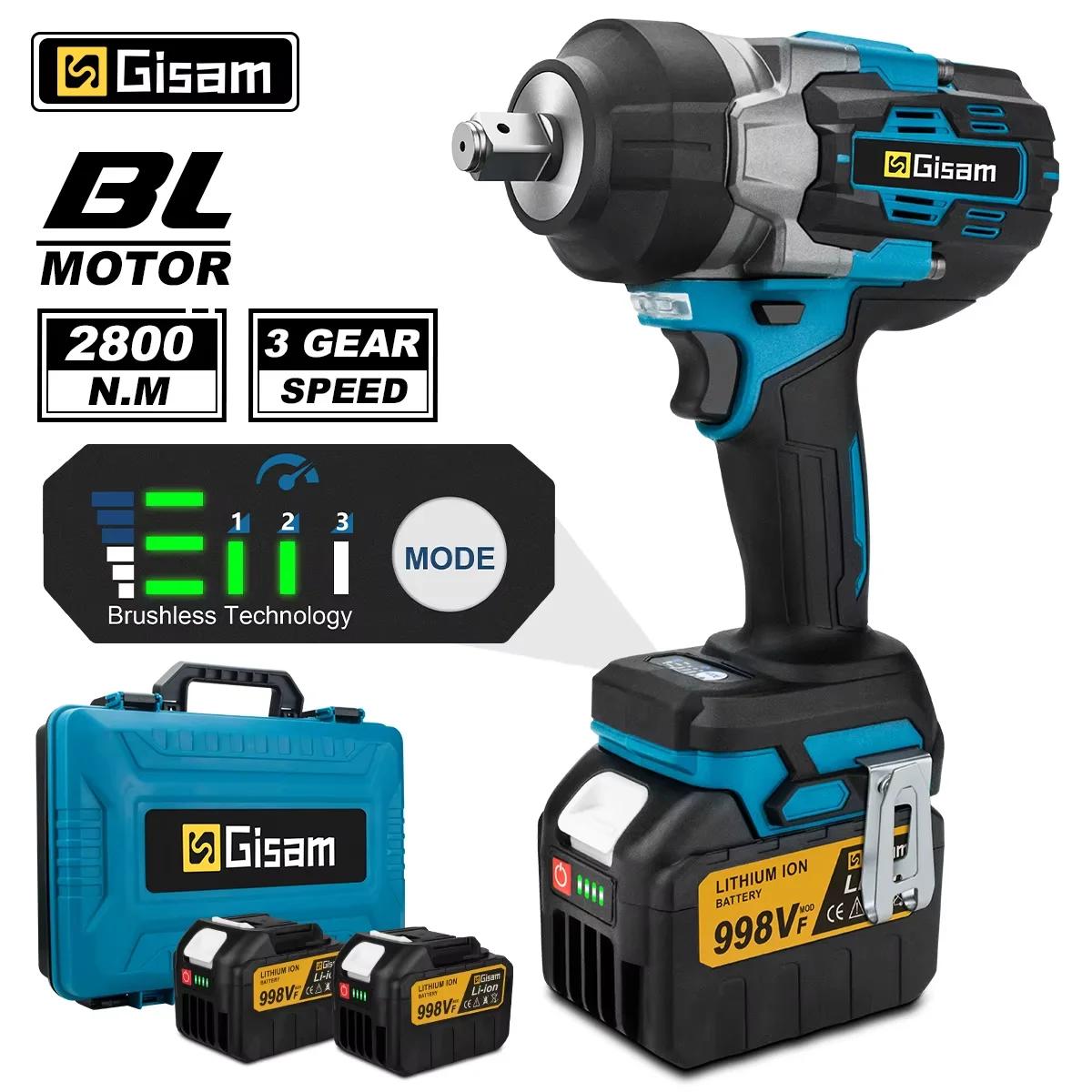 Gismis 2800N.M clé à chocs électrique sans brosse couple 1/2 pouces tournevis clé sans fil outil éle