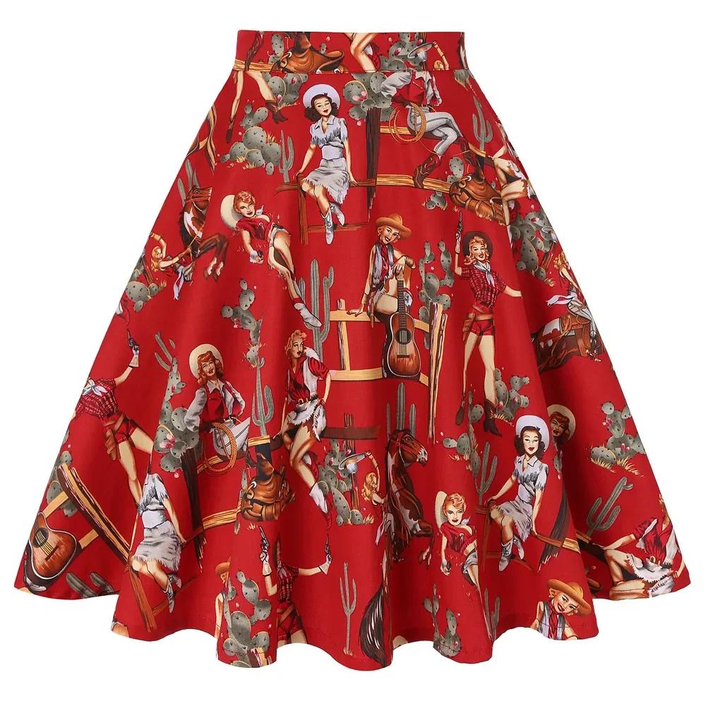 Petit rouge à pois coton femmes Sexy Midi jupe d'été Pin Up taille haute rétro Vintage Rockabilly 50