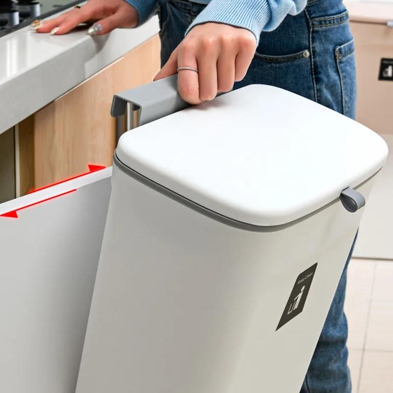 Poubelle suspendue avec couvercle, grande capacité, cuisine, recyclage, panier poubelle, porte d'arm