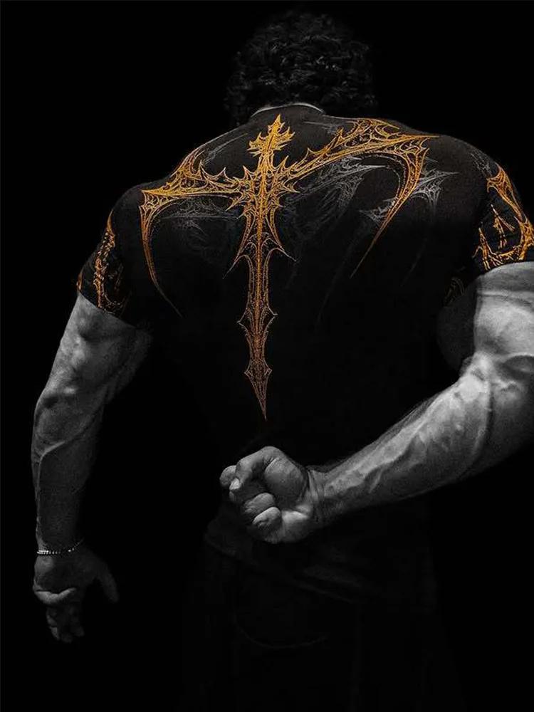 T-shirt de sport pour homme, imprimé gothique foncé, coupe musclée, haute élasticité et séchage rapi