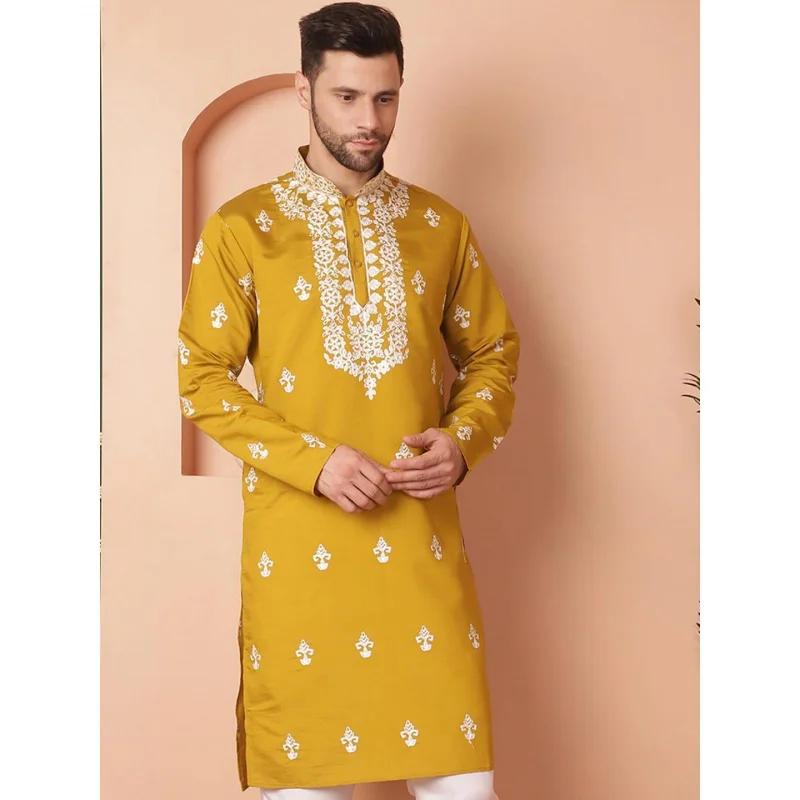 Kurtaasuha imprimé numérique pour hommes, coupe régulière, col Mandarin, long, adapté à toutes les o