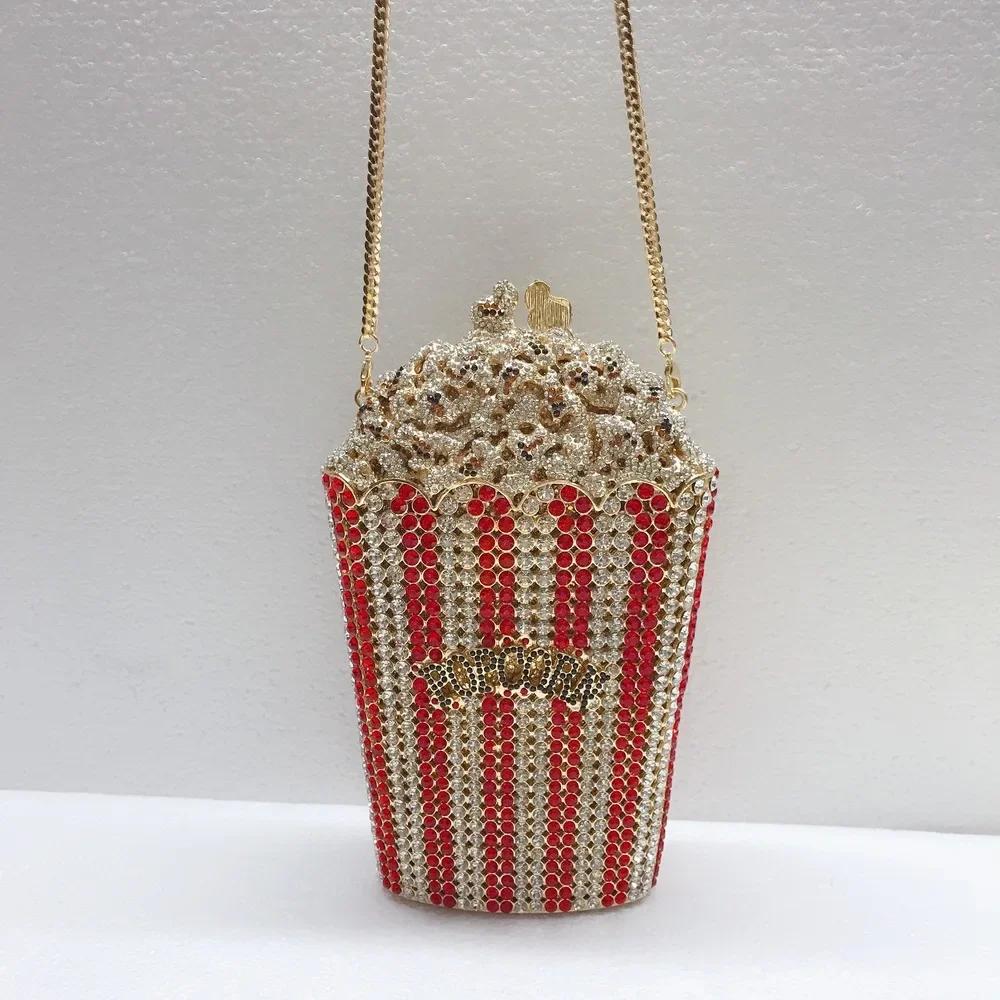 Pochettes en cristal pour femmes, popcorn élégant, sac à main de fête, sacs de soirée rouges, pocomm