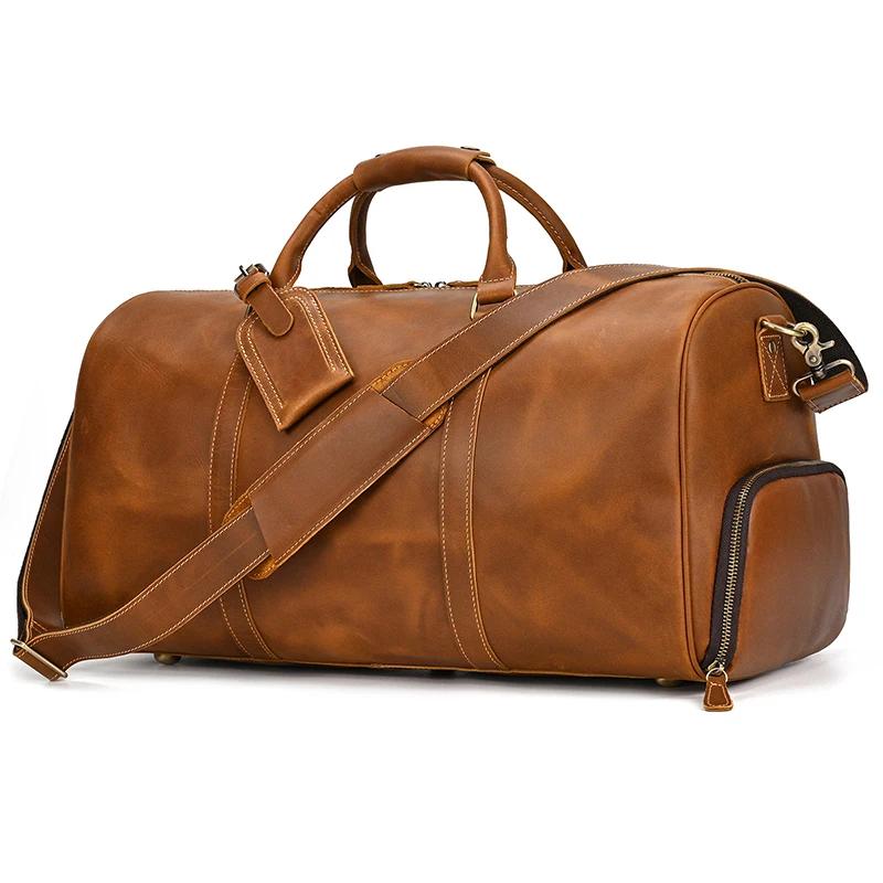 Sac de voyage en cuir de vachette de haute qualité pour homme, sac de week-end en cuir véritable pou