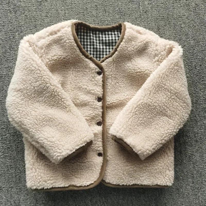 Veste chaude enfants automne hiver réversible plaid peluche - Vêtement bébé garçon fille doux et confortable