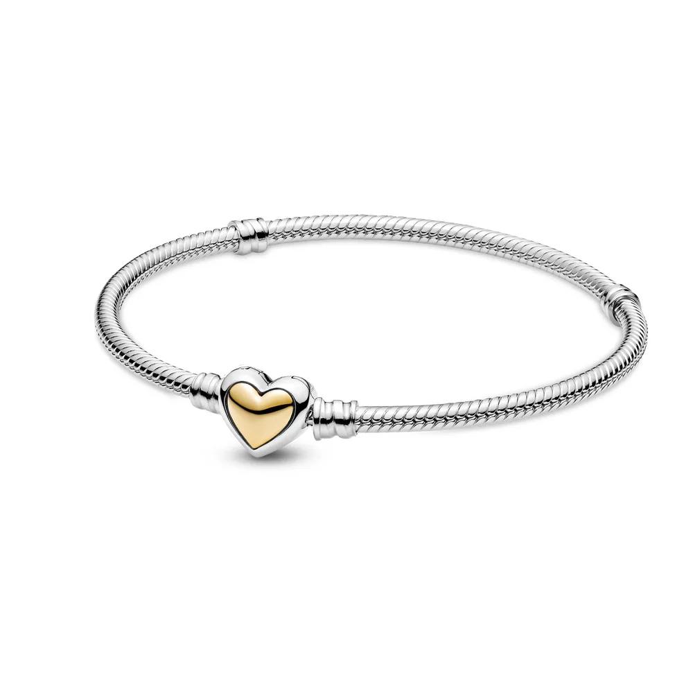 Bracelet en argent pur 925% pour femmes, zircon en forme de cœur romantique, bijoux à breloques orig