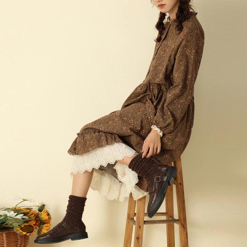 JohmobJapanese-Robe vintage en coton et lin pour femme, imprimé patchwork, en dentelle, avec poches,