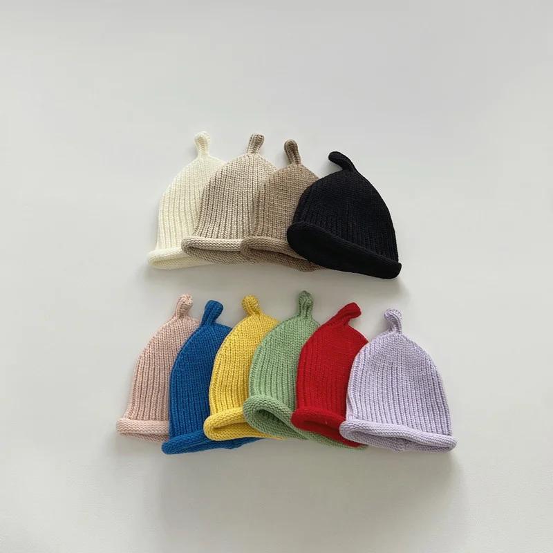 Mignon bébé tricoté pull casquette 3-24M enfants couleur unie laine chapeau garçons filles enfant en