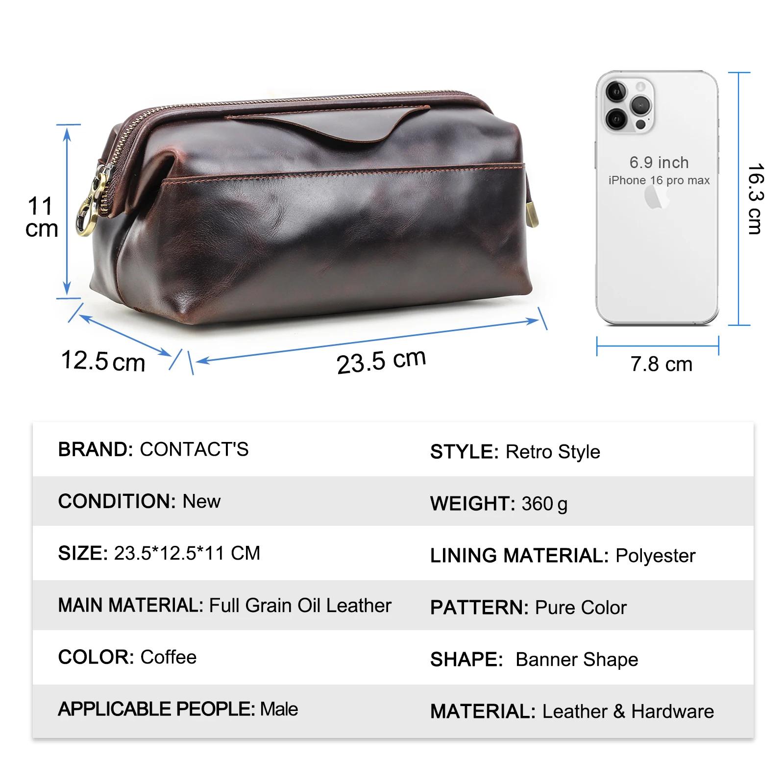 CONTACT'S sacs de rangement de câbles en cuir véritable pour hommes pochette de câble de voyage poch