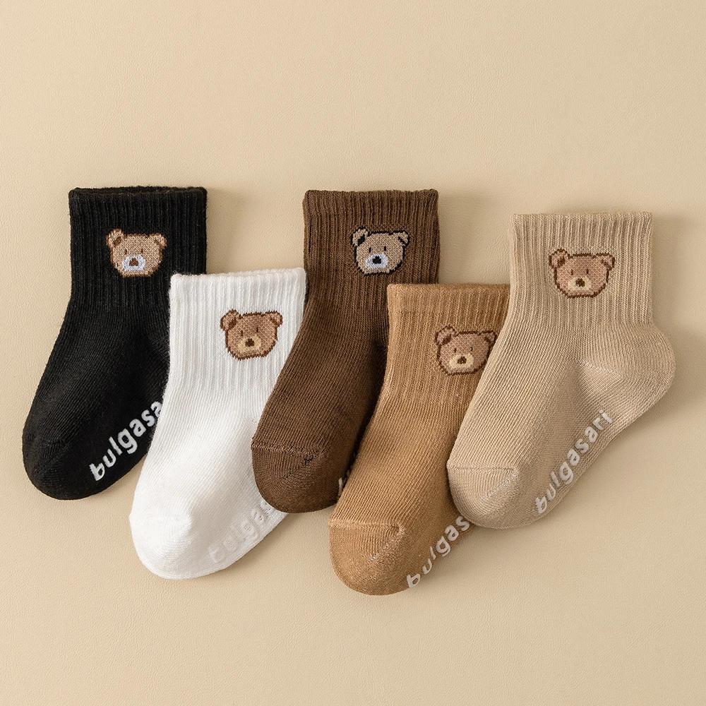 5 paires de chaussettes antidérapantes pour enfants, chaussettes unisexes pour bébé, toutes saisons,
