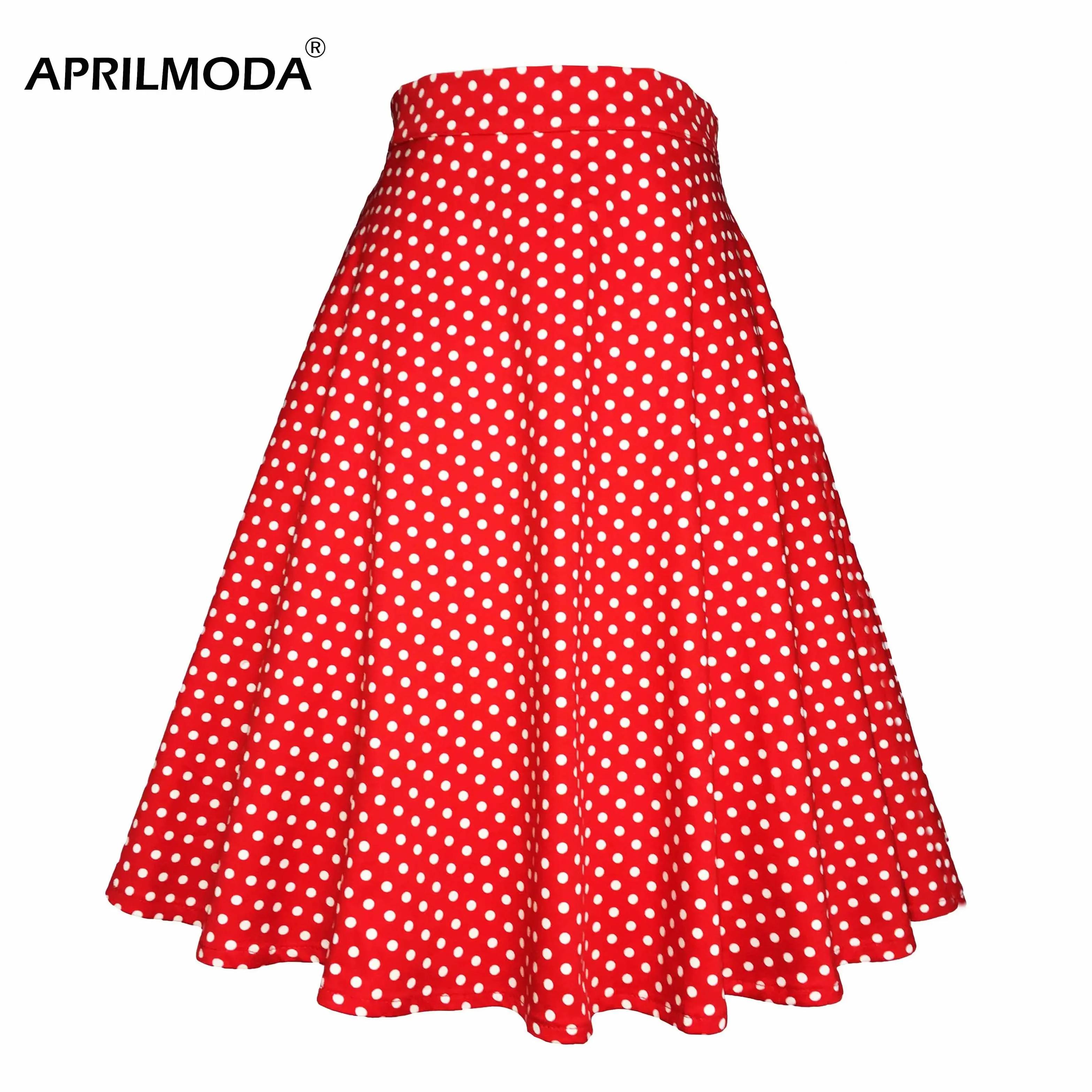 Petit rouge à pois coton femmes Sexy Midi jupe d'été Pin Up taille haute rétro Vintage Rockabilly 50