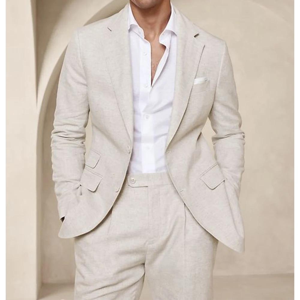 Costume deux pièces en lin pour hommes, Cool, respirant, élégant, mode, Design Slim, robe de mariée,