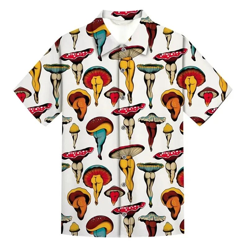 Nouvelles Chemises Hawaïennes Courtes pour Hommes 2026, Style 3D, Imprimé Champignons, Tendance, Coo