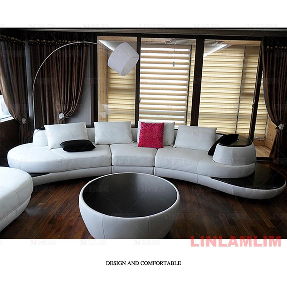 Canapé sectionnel incurvé moderne de luxe en cuir véritable, Design blanc et noir, décoration contem