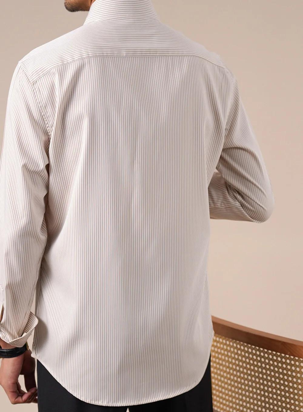 Chemise à manches longues rayée anti-rides pour hommes, style italien, chemise décontractée pour aff