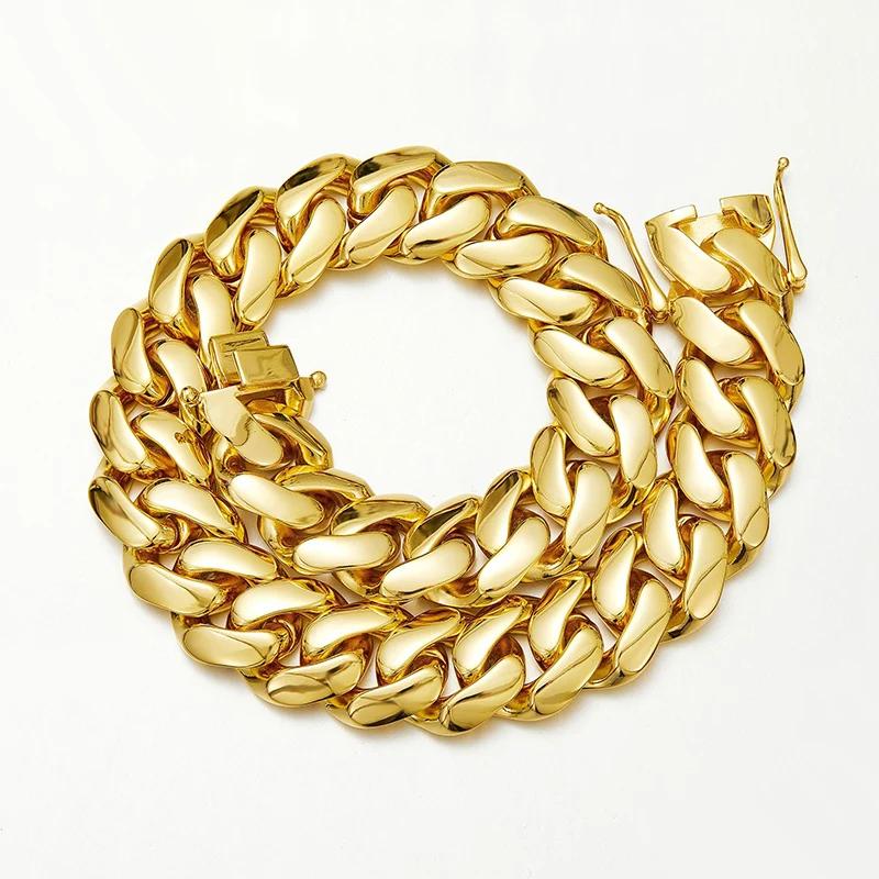 Hip Hop Bling couleur or acier inoxydable Dense cubain Miami lien chaîne colliers pour hommes rappeu