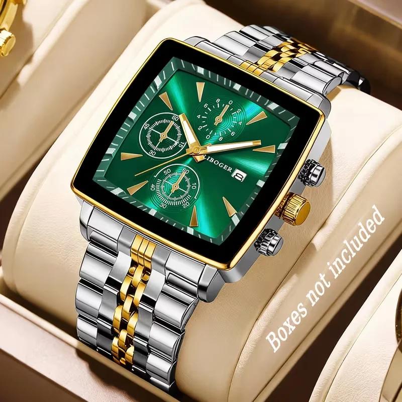 Montre-bracelet à Quartz pour hommes, cadran carré de luxe, mode en acier inoxydable, montres d'affa