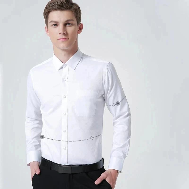 Haute qualité 100% coton hommes robe à manches longues chemise nouveau solide mâle grande taille cou