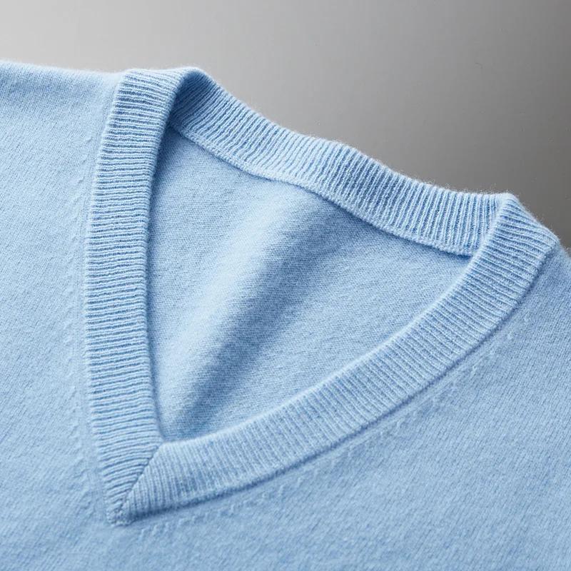 Cachemire coton mélange classique col en v tricoté pull hommes pull 2024 automne hiver doux chaud af