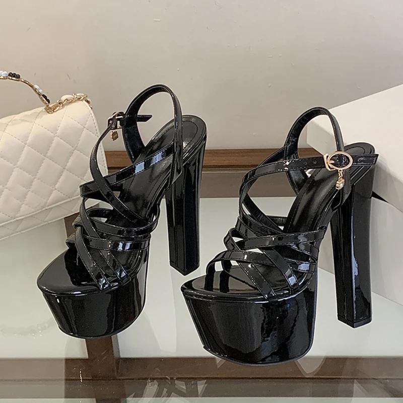 Liyke Style de piste 16CM épais talons hauts plate-forme sandales Sexy bande étroite bride à la chev